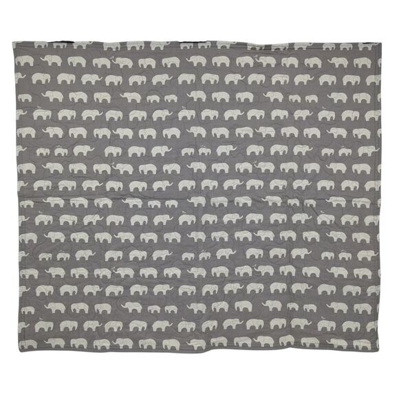 NEW BABY BLANKET Handmade Quilted Cotton 35x42 ~ Reversible Gray Elephant Fabric - Picture 2 of 6